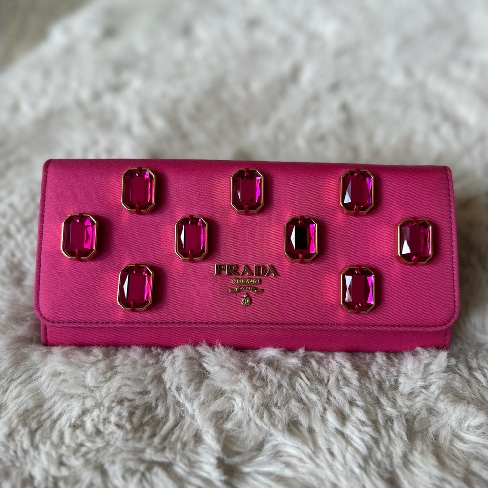 Prada Wallet with Crystals in Fuchsia Pink